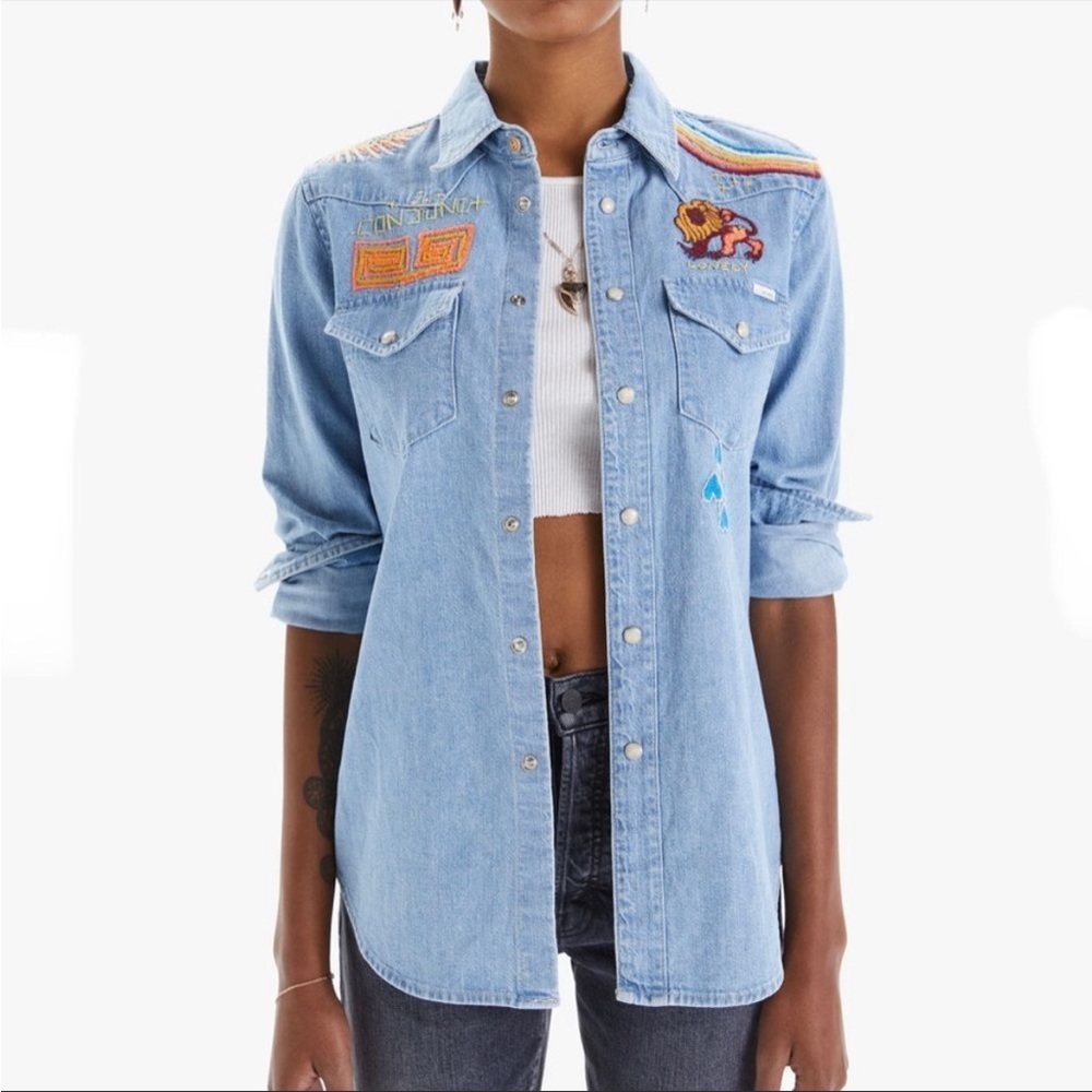 NWT MOTHER Denim Embroidered Button-Up Size S